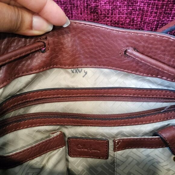 COLE HAAN Burnt Orange Pebbled Leather Adjustable Strap Satchel Shoulder Bag - Picture 7 of 14